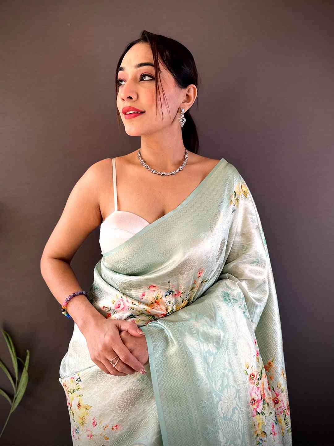 Ethereal Mint Kanjivaram Digital Silk Saree