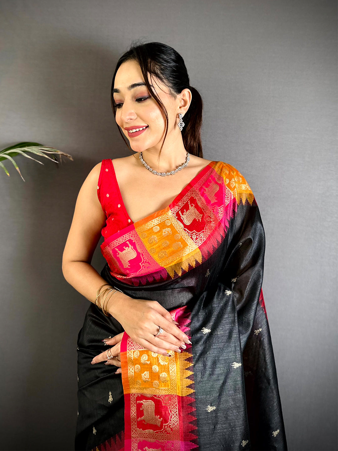 Black Minakari Kanchi Pattu Raw Silk Saree