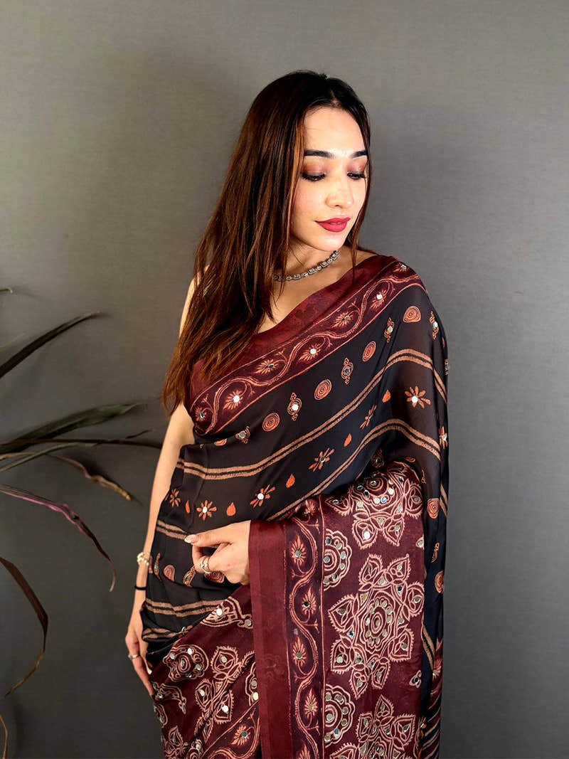 Royal Black Soft Georgette Printed Saree