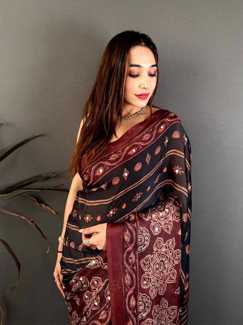 Royal Black Soft Georgette Printed Saree