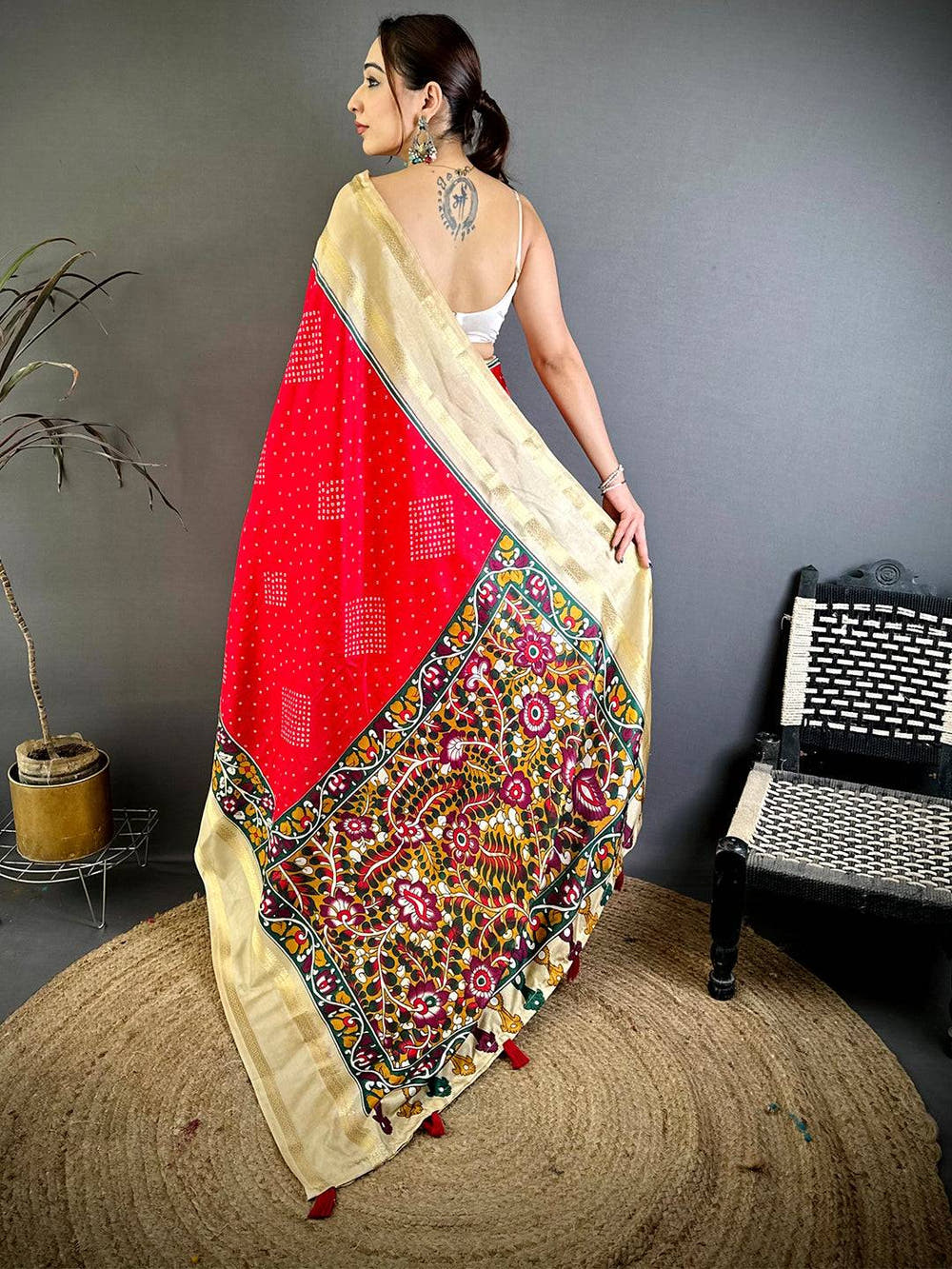 Opulent Bandhej Print Dola Silk Saree