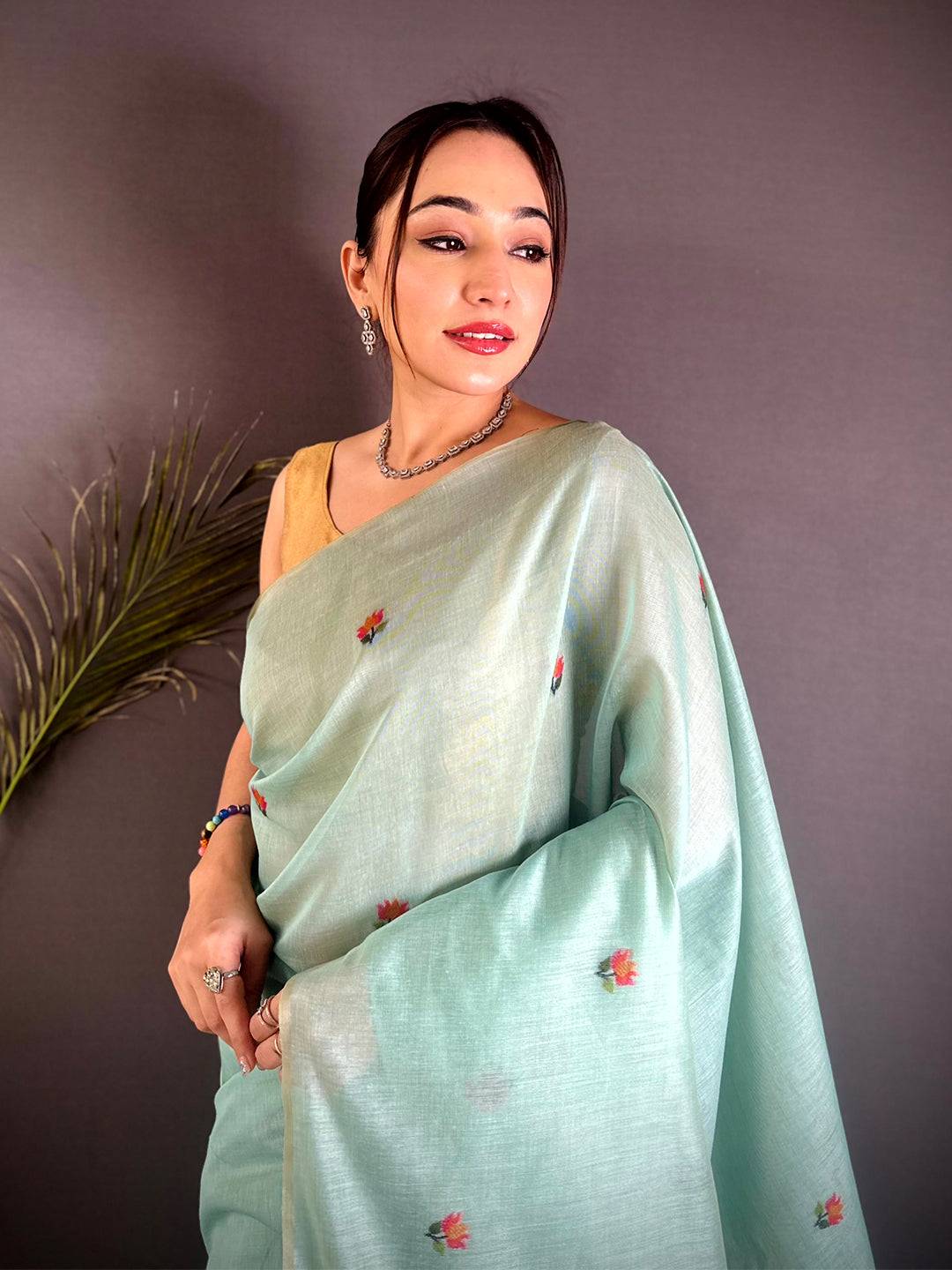 Sky Blue Ghicha Minakari Weave Saree