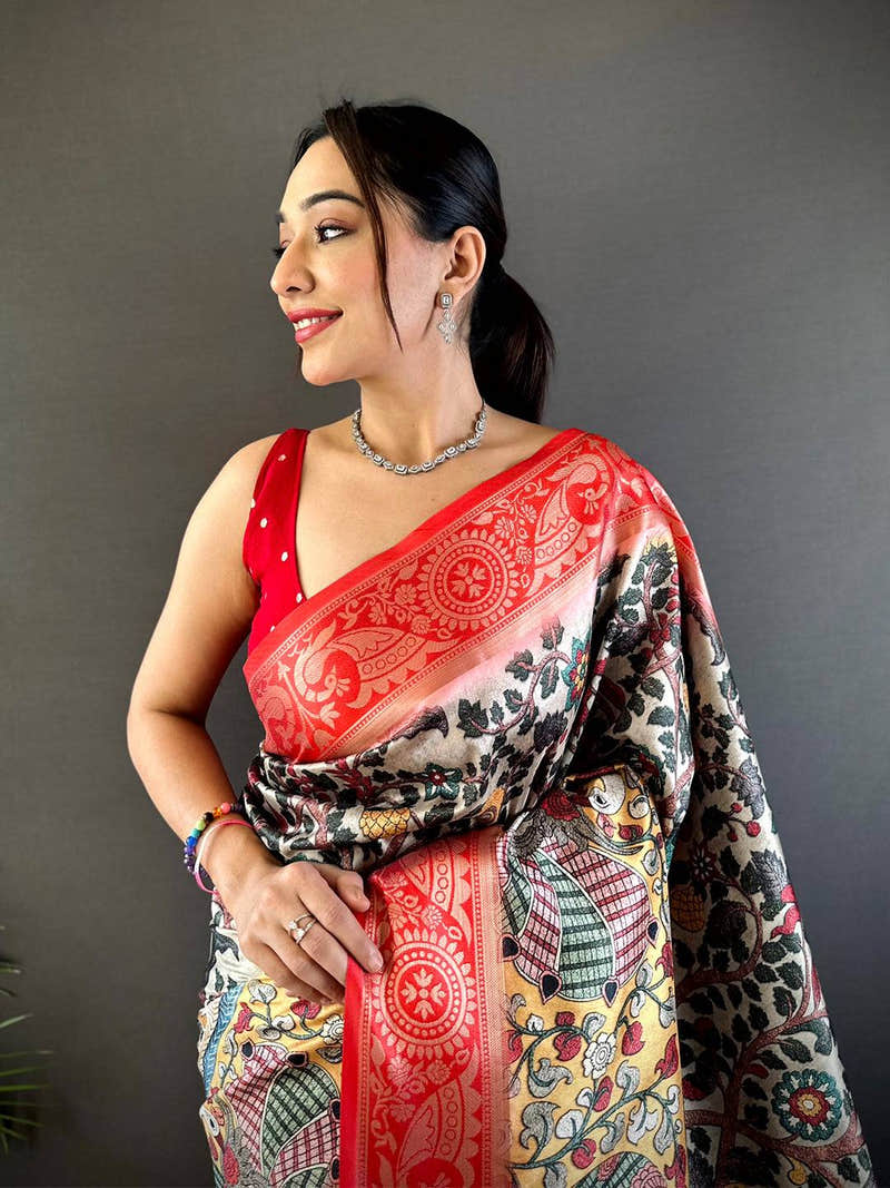 Cream Yevla Paithani Soft Silk Saree