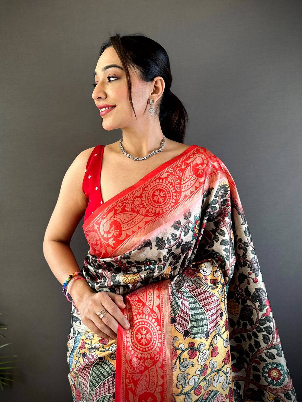 Cream Yevla Pathani Soft Silk Saree