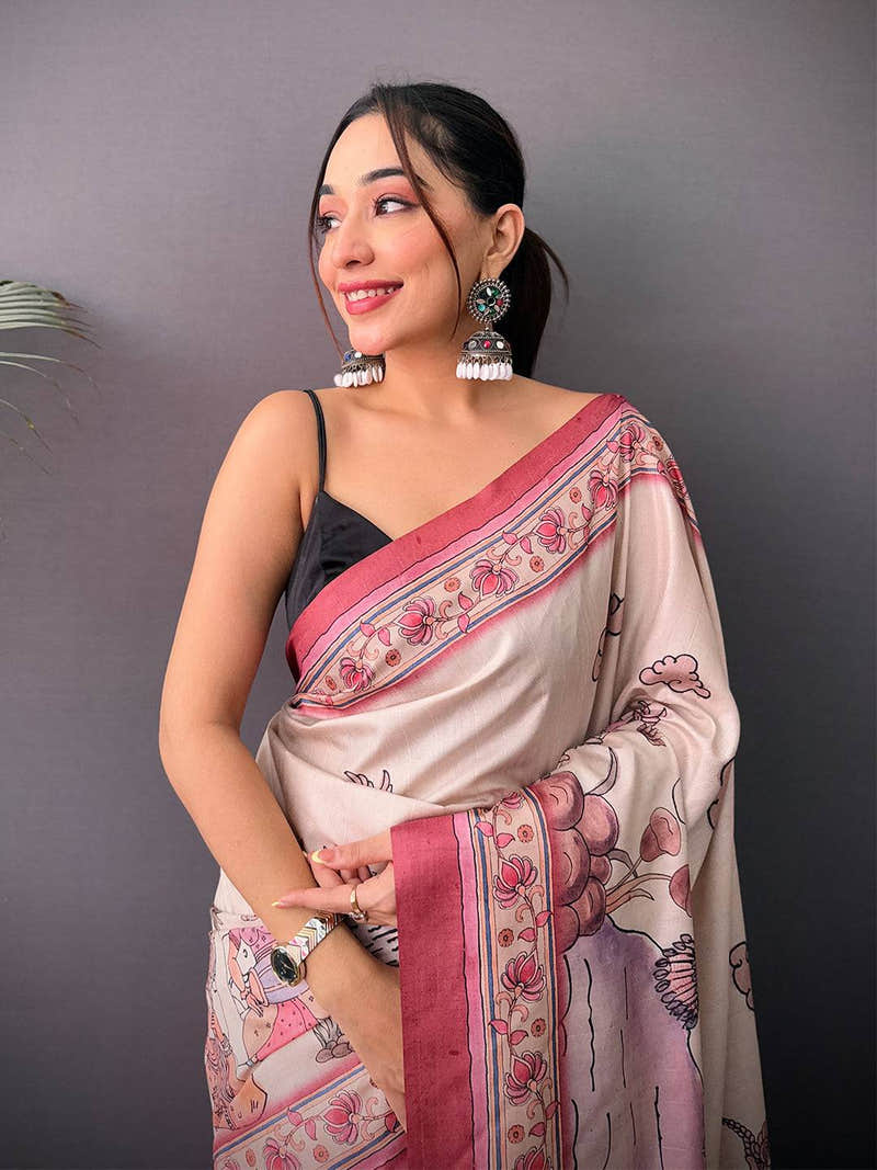 Heritage Tussar Kalamkari Print Saree