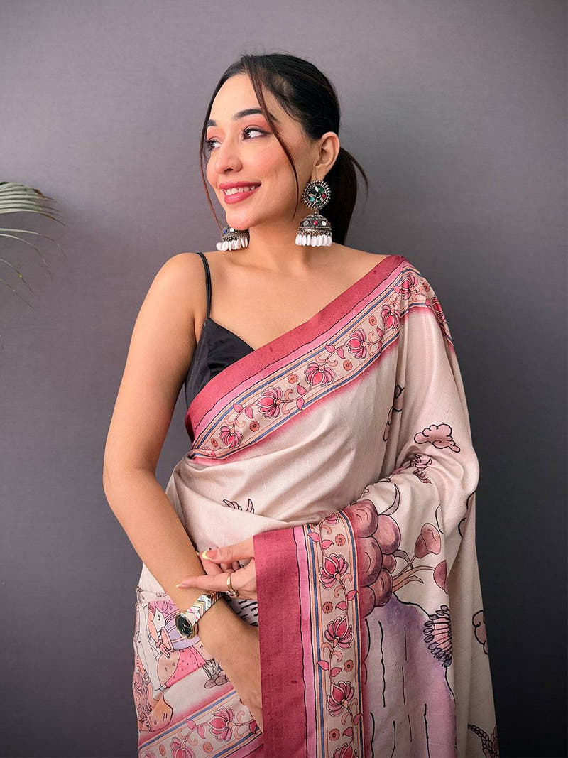 Heritage Tussar Kalamkari Print Saree