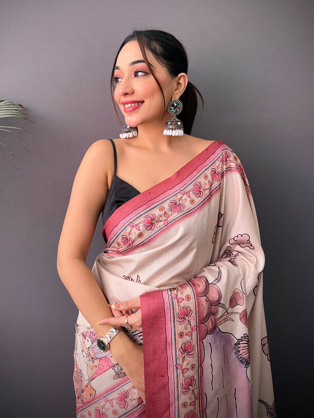 Heritage Tussar Kalamkari Print Saree