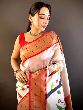 Daisy White Minakari Soft Silk Saree