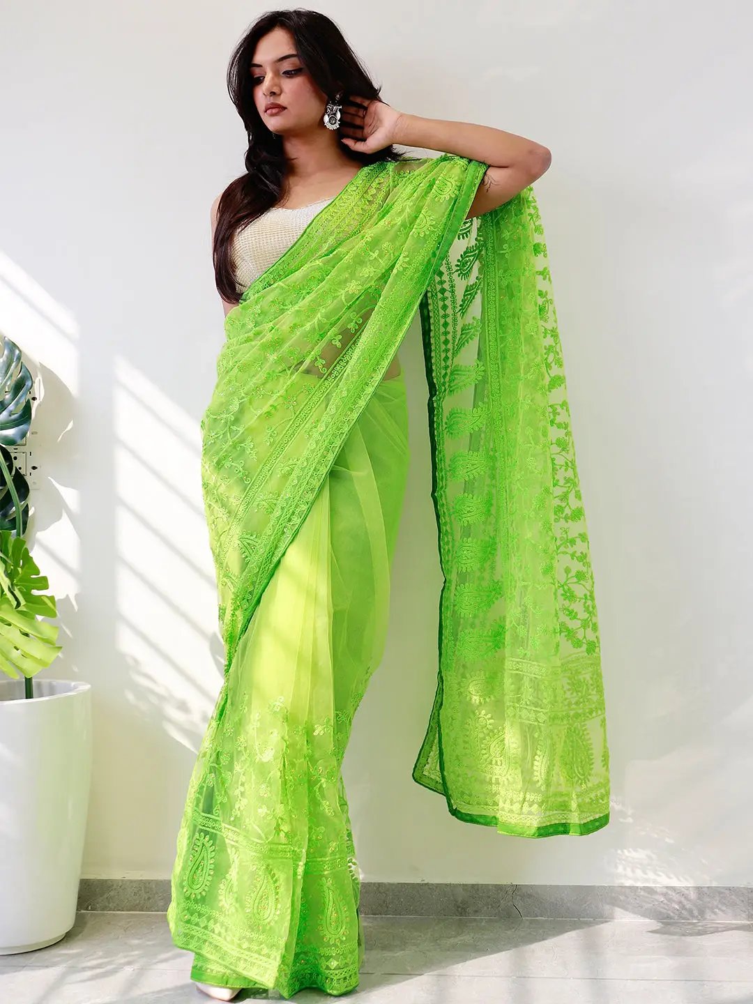Elegant Saree with Ethnic Motifs and Embellished Borders