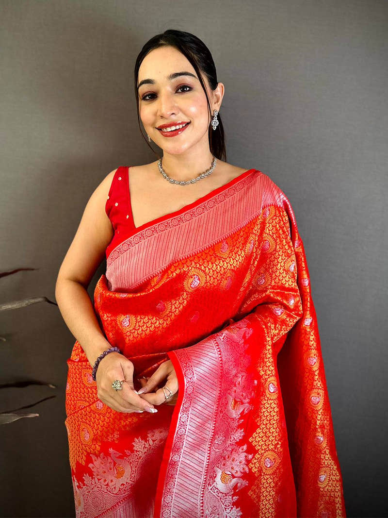 Heritage Red Gold Zari Kanjivaram Saree