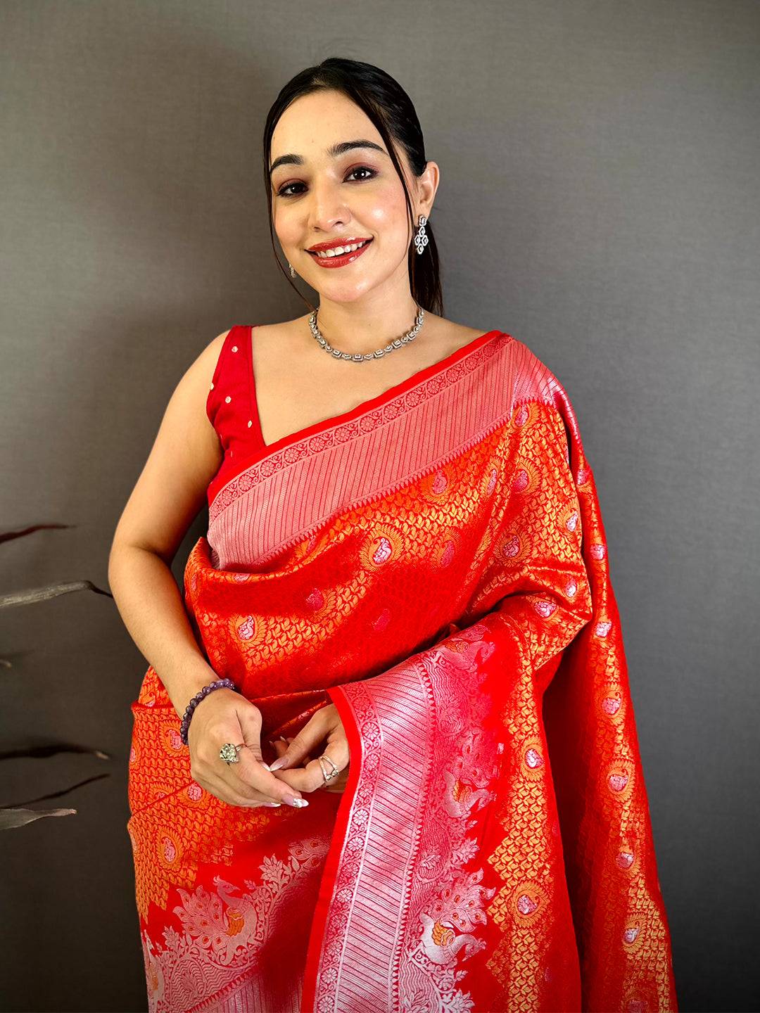 Heritage Red Gold Zari Kanjivaram Saree