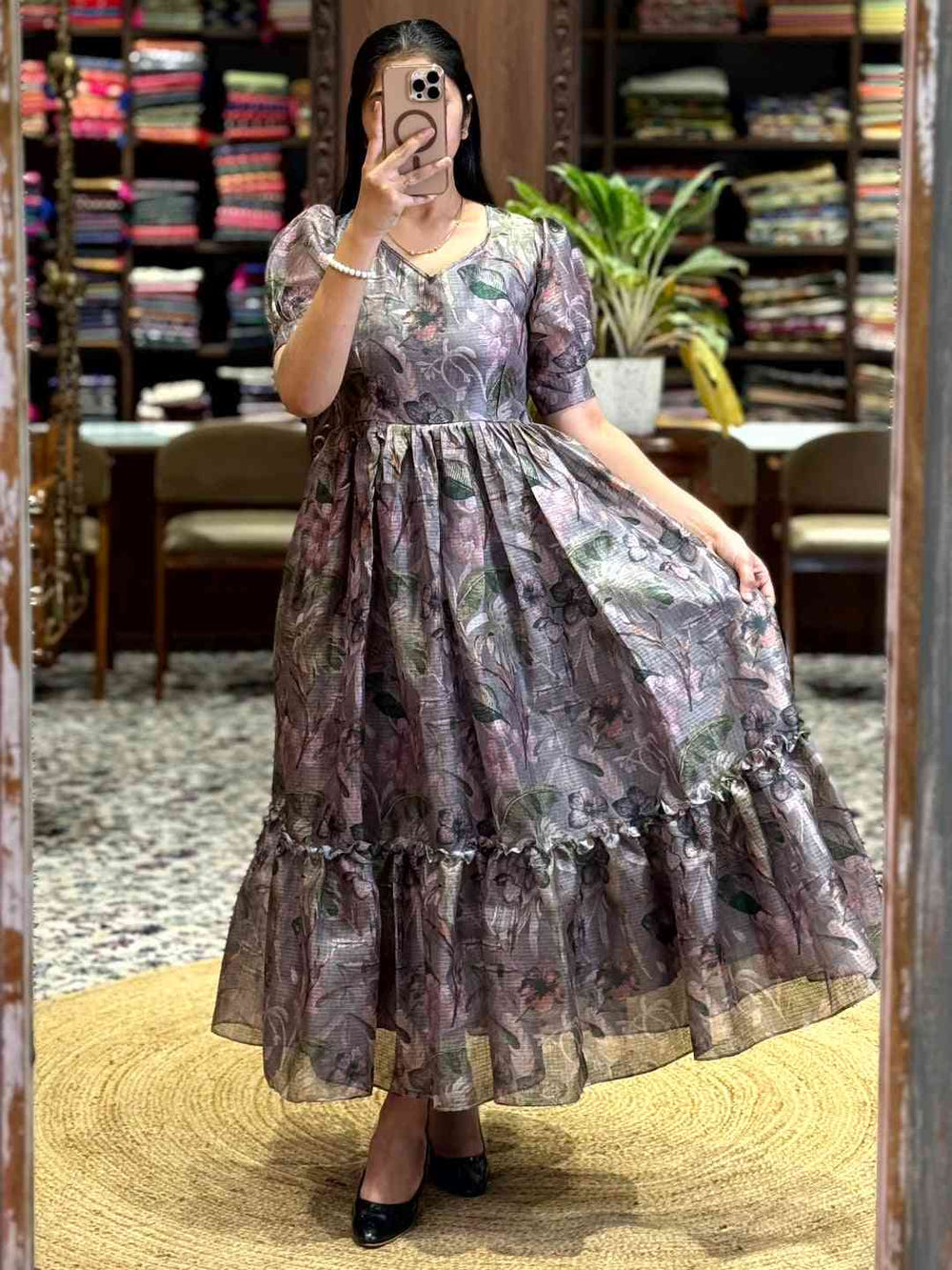 Dark Grey Floral Print Midi Dress