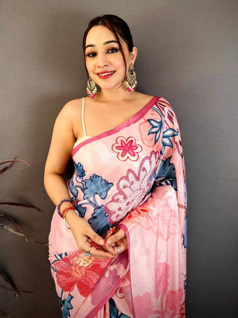 Stylish Chinnon Chiffon Floral Print Saree