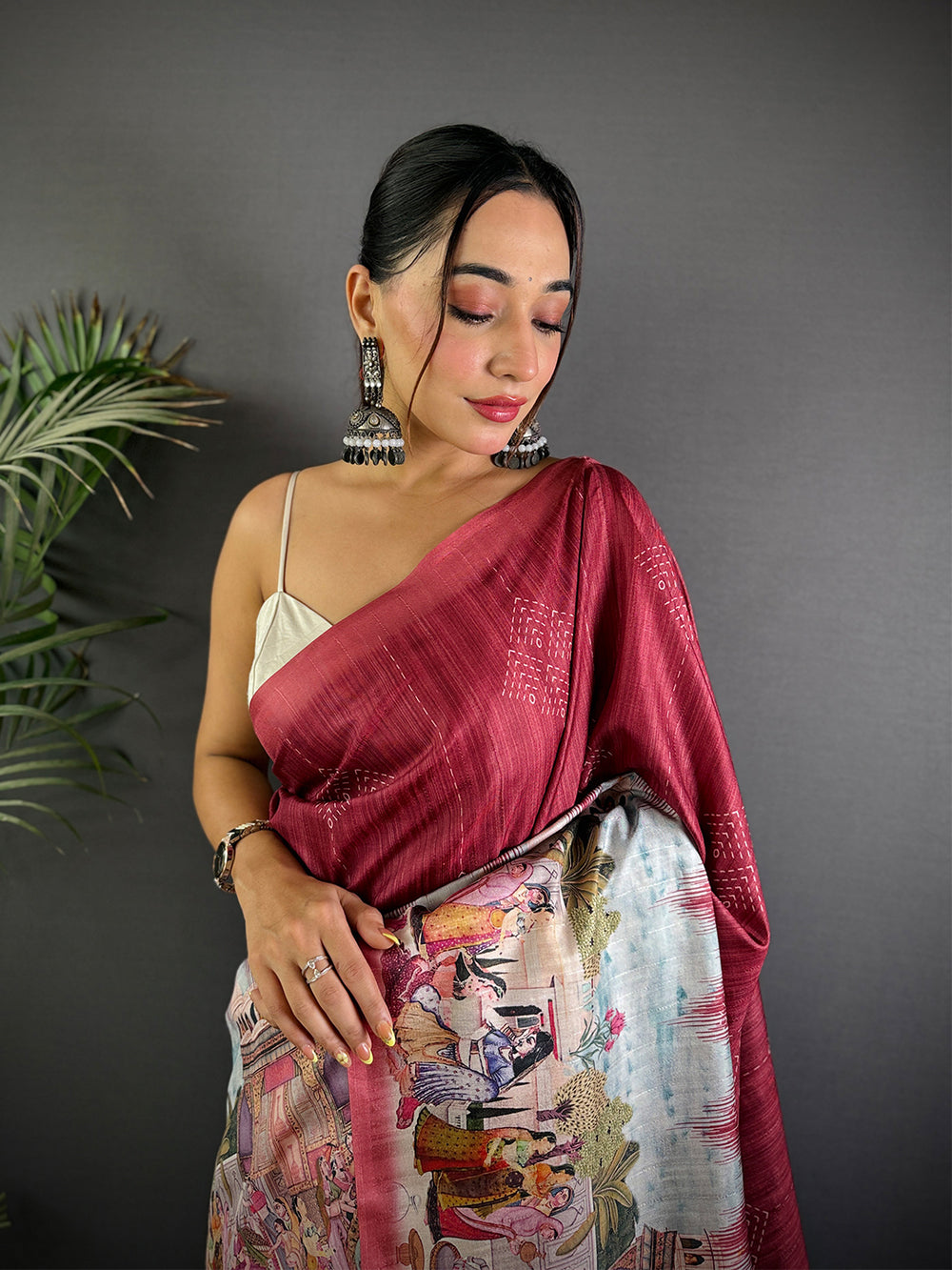 Maroon Kalamkari Digital Printed Saree