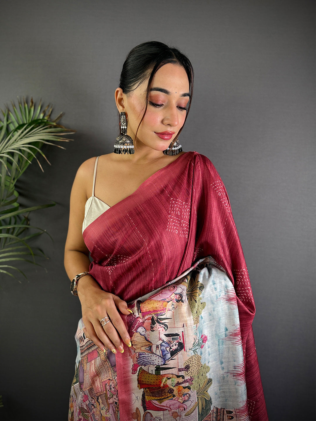 Maroon Kalamkari Digital Printed Saree