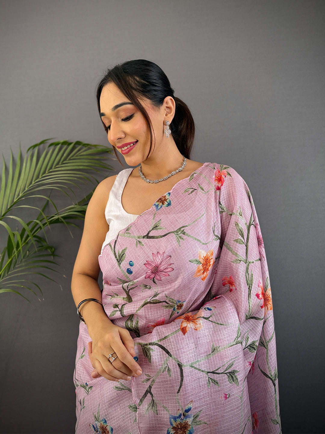 Light Lavender Soft Kota Floral Print Saree
