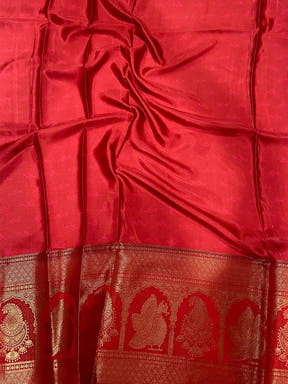 Radiance Soft Cherry Satin Kalamkari Print Saree
