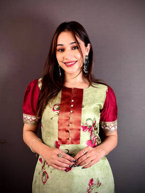 Radiant Round Neck Soft Dola Silk Kurti