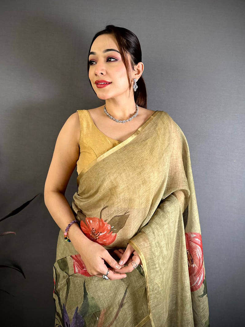 Regal Kalamkari Linen Chanderi Saree