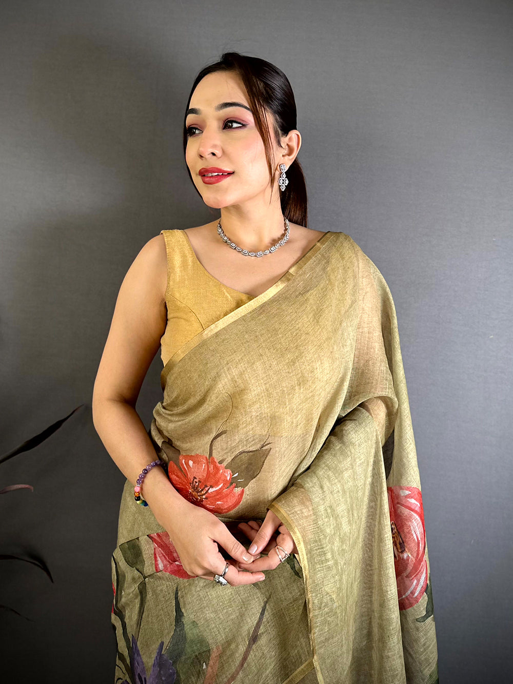 Regal Kalamkari Linen Chanderi Saree