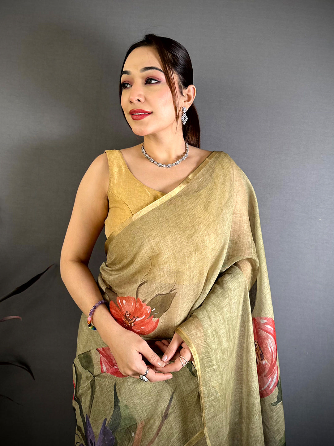Regal Kalamkari Linen Chanderi Saree