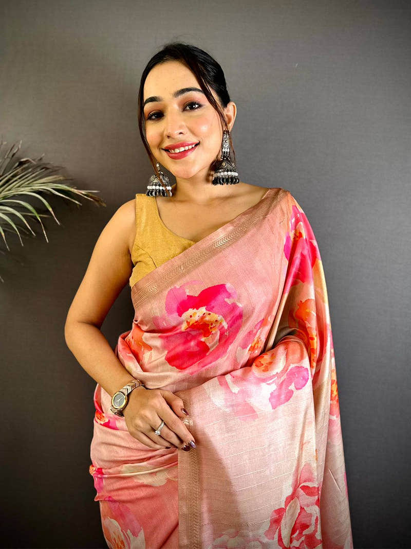 Classic Pink Soft Tussar Ghicha Saree