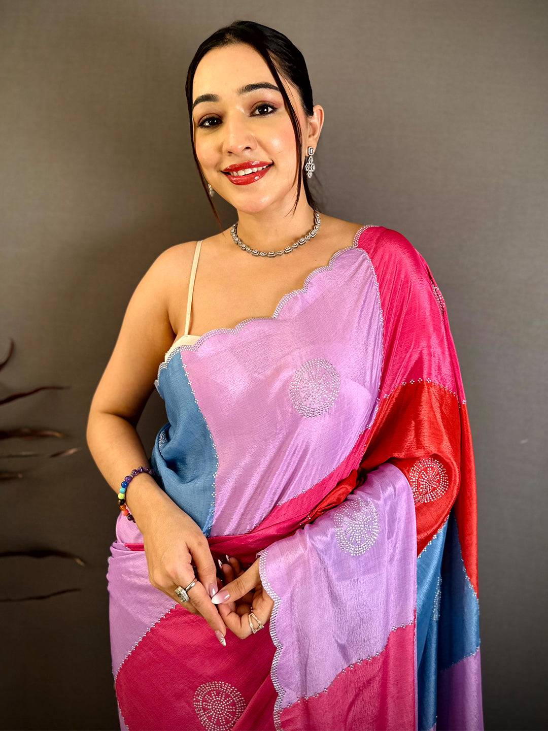 Vibrant Multi Colour Printed Chinnon Chiffon Saree