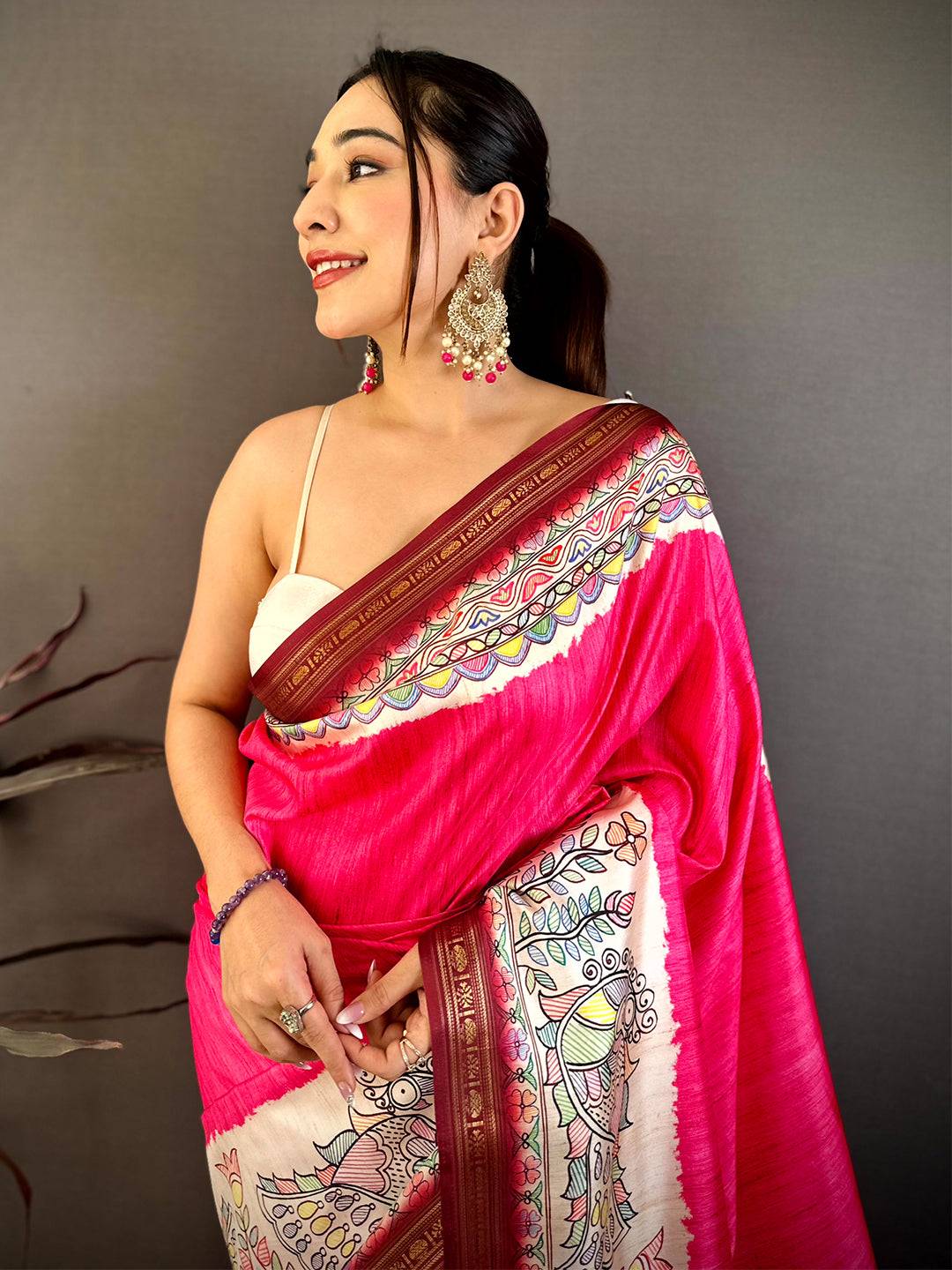 Royal Madhubani Print Soft Silk Saree