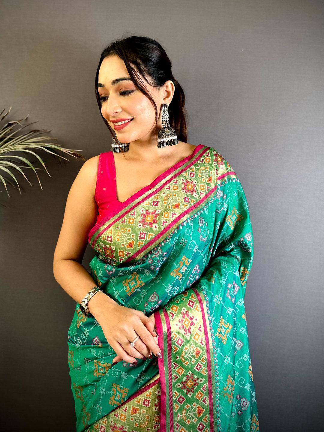 Royal Sky Pochampally Patola Soft Silk Saree

