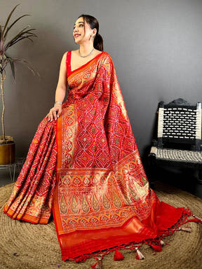 Classic Semi Ikkat Patola Kanchi Zari Saree