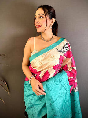 Opulent Tussar Floral Batik Print Saree