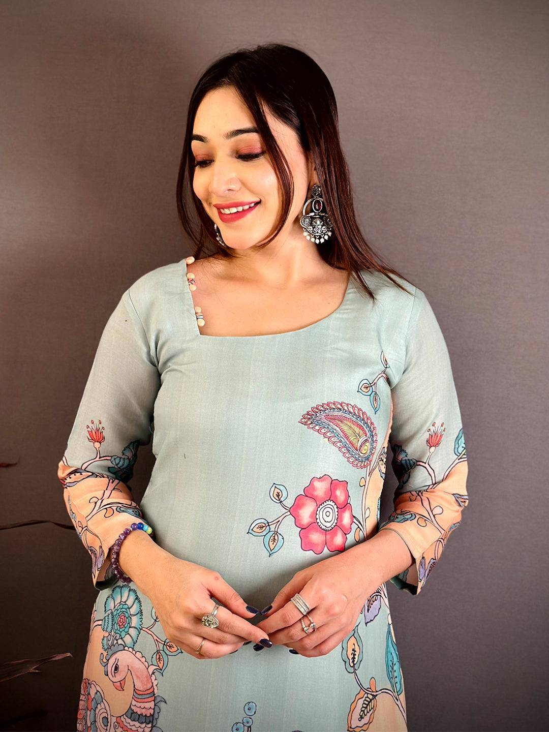 Mul Cotton Kalamkari Half D Neck Kurti