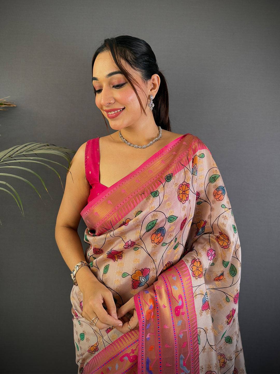 Ethereal Kalamkari Printed Tissue Saree

