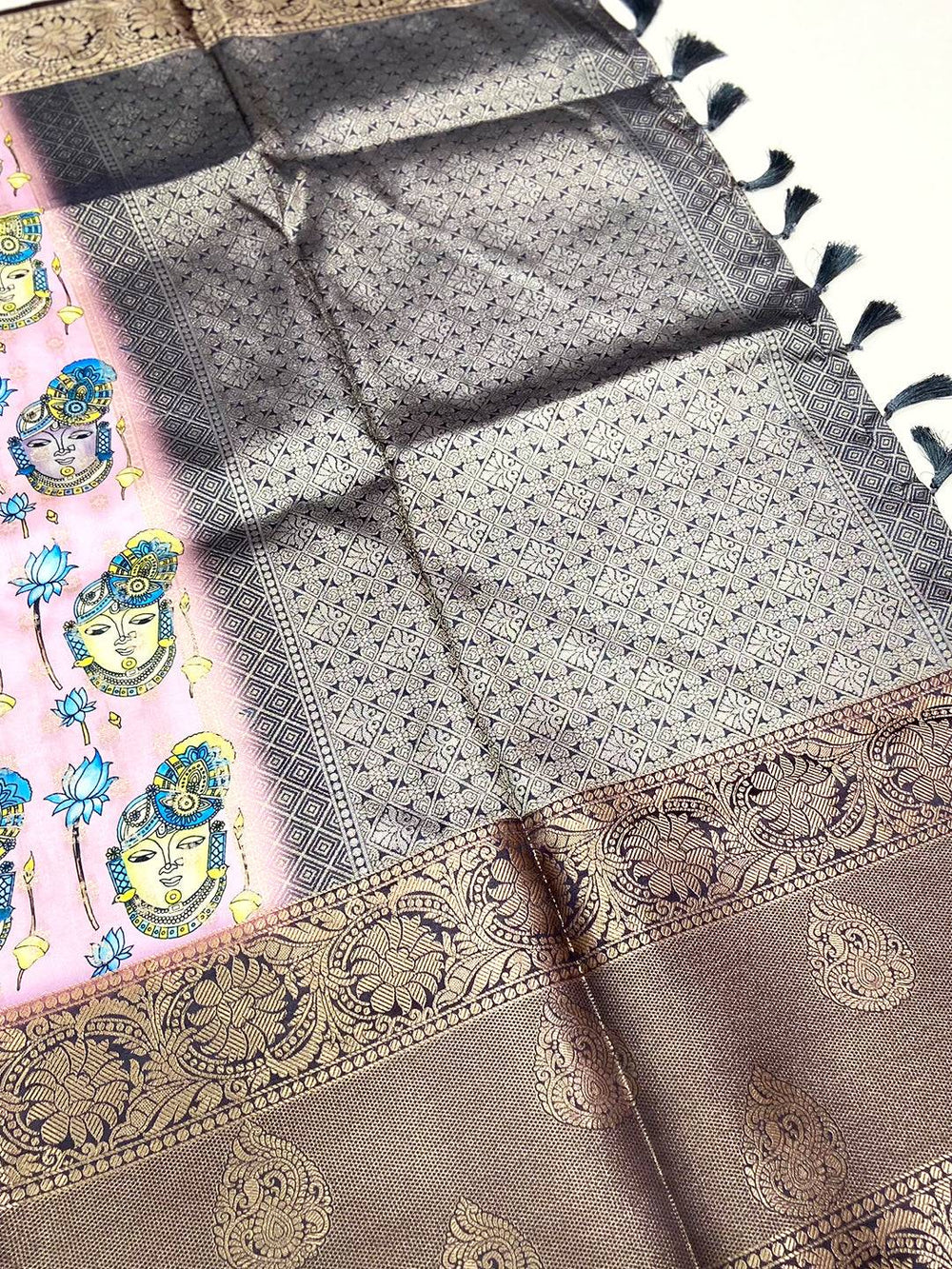 Elegance Banarasi Silk Krishna Motif Pattu Saree