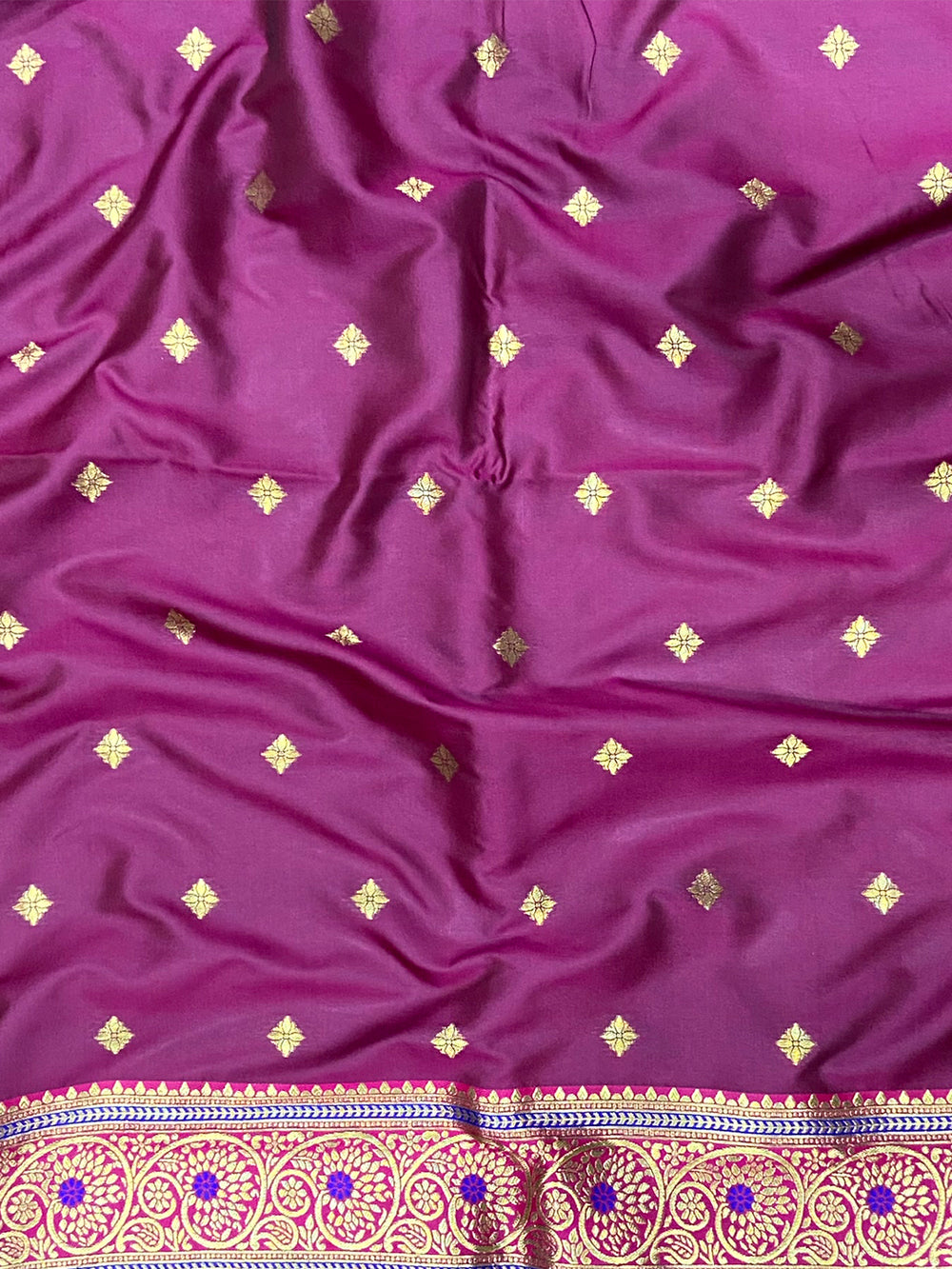 Purple Gold Zari Peacock Butta Soft Silk Saree