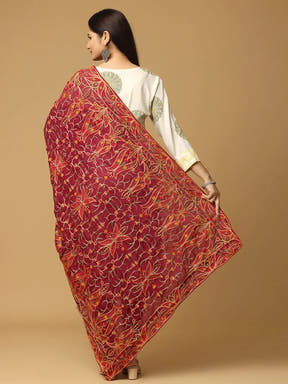 Back view of Wine Poly Chiffon Pashmina Dupatta