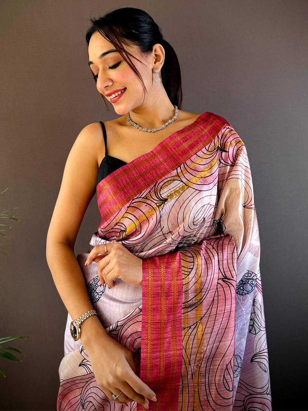Purple Soft Silk Ocean Wave Patterns Saree