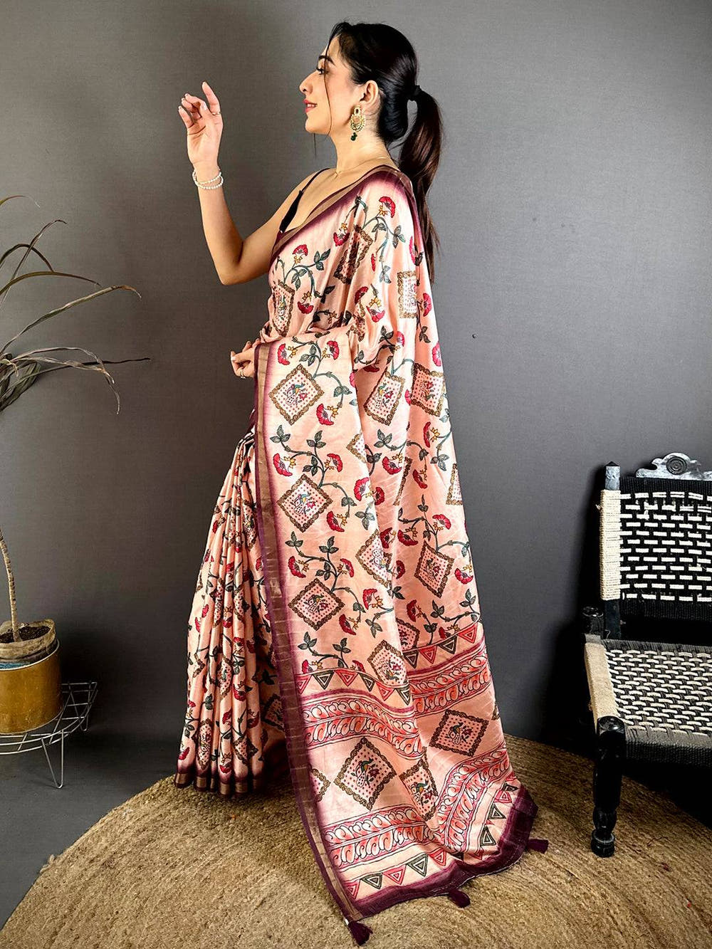 Classic Tussar Ghicha Gold Zari Border Saree