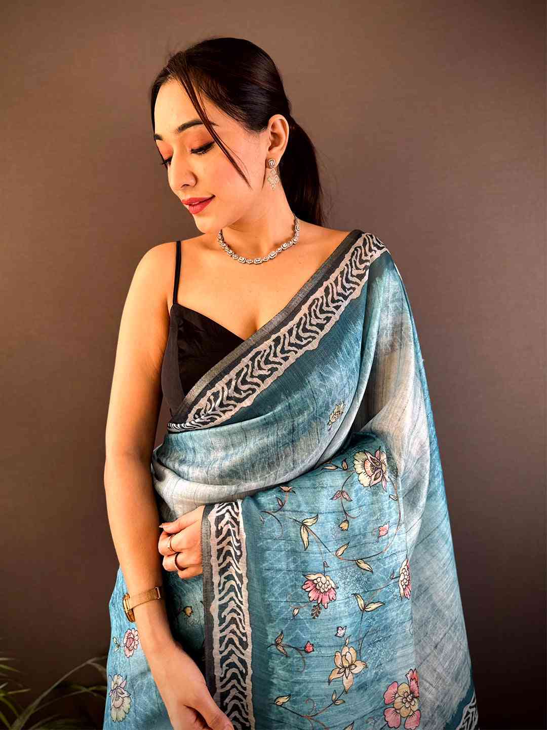Blue Tissue Digital Print Saree