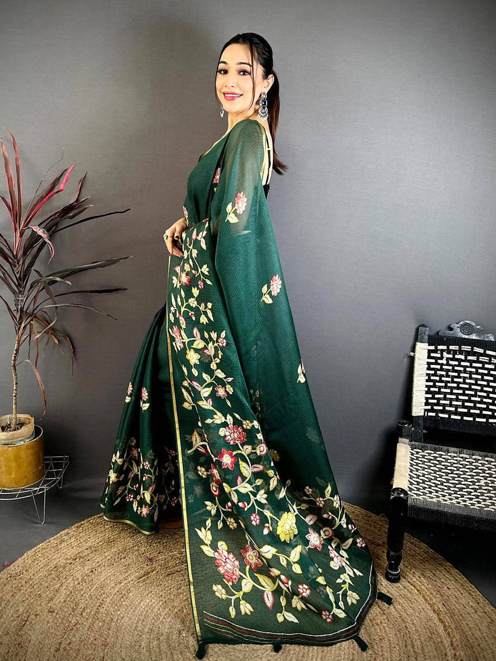 Classic Kota Doriya Floral Kalamkari Saree