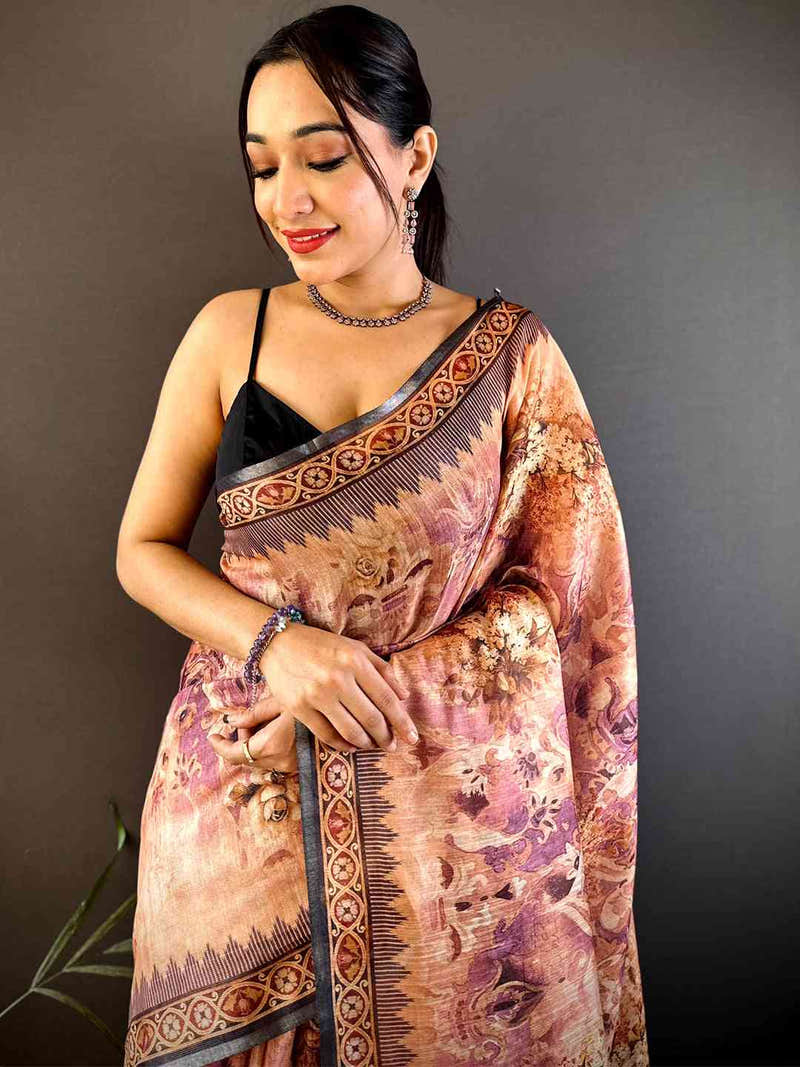 Purple Tussar Blossom Saree