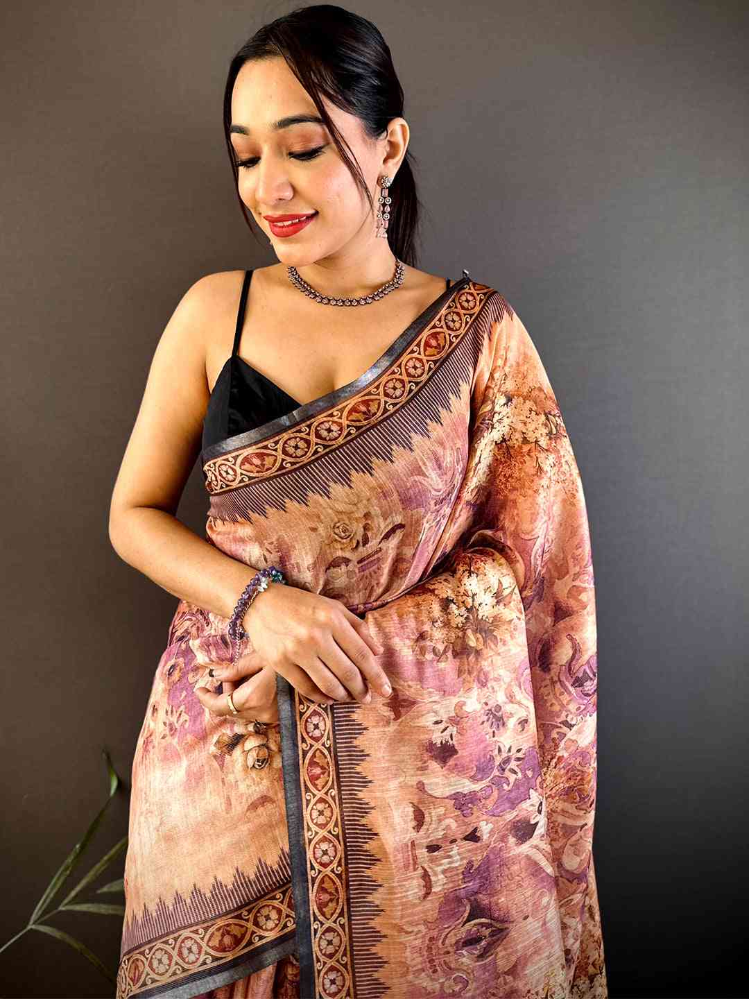 Purple Tussar Blossom Saree