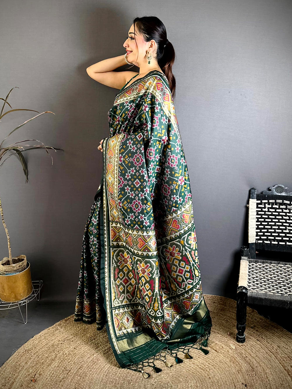 Green Patola Weaving Semi Silk Saree