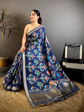 Graceful Gold Lakda Patta Kalamkari Saree