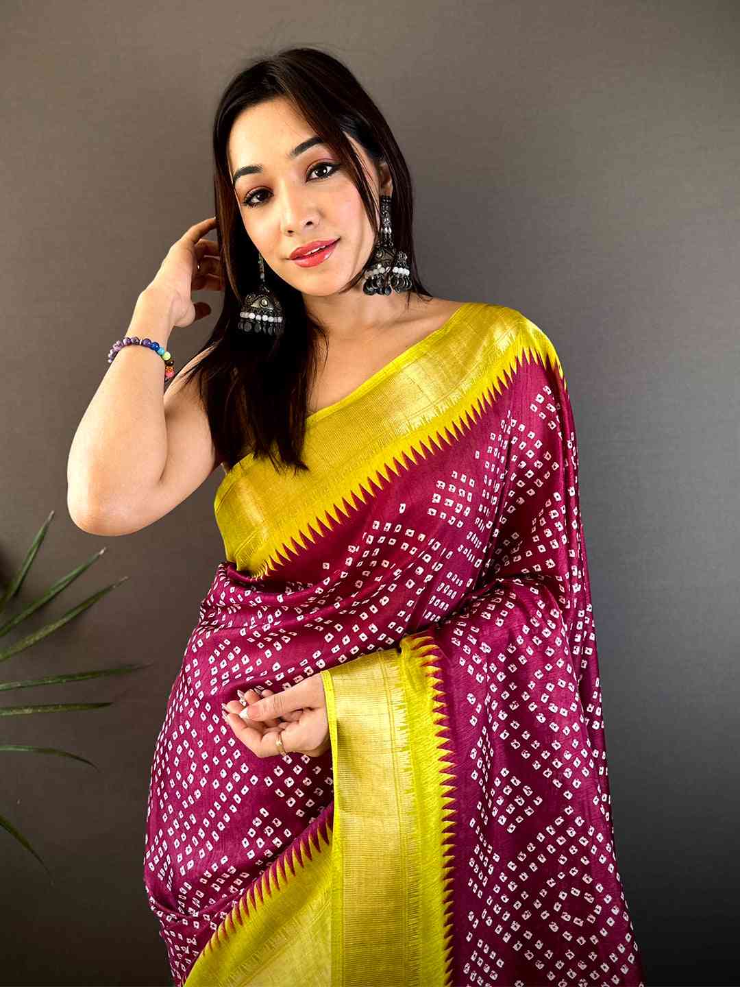Pink Soft Manipuri Silk Bandhej Saree