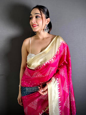 Classic Kalamkari Pallu Bandhej Print Saree 