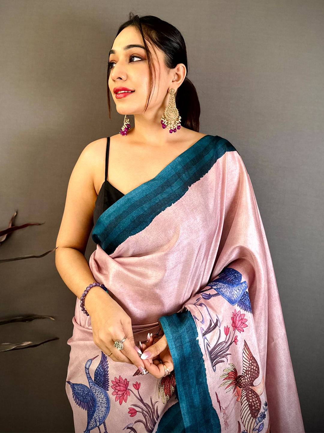 Majestic Kalamkari Print Tussar Saree