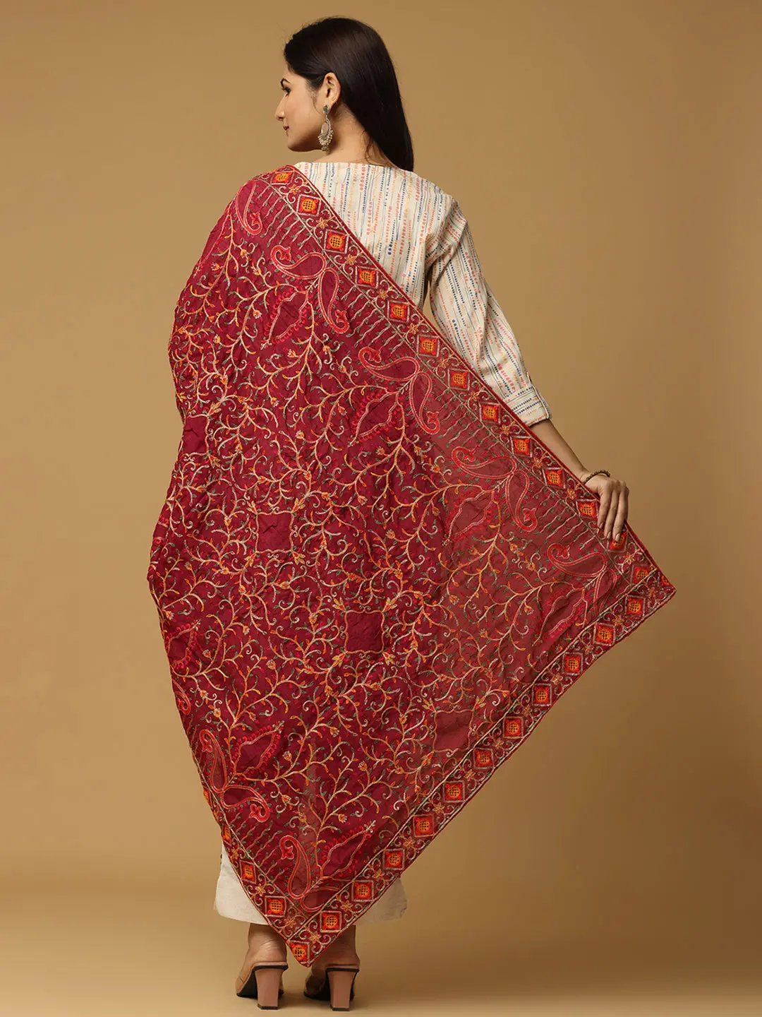 Back view of Wine Poly Chiffon Pashmina Dupatta