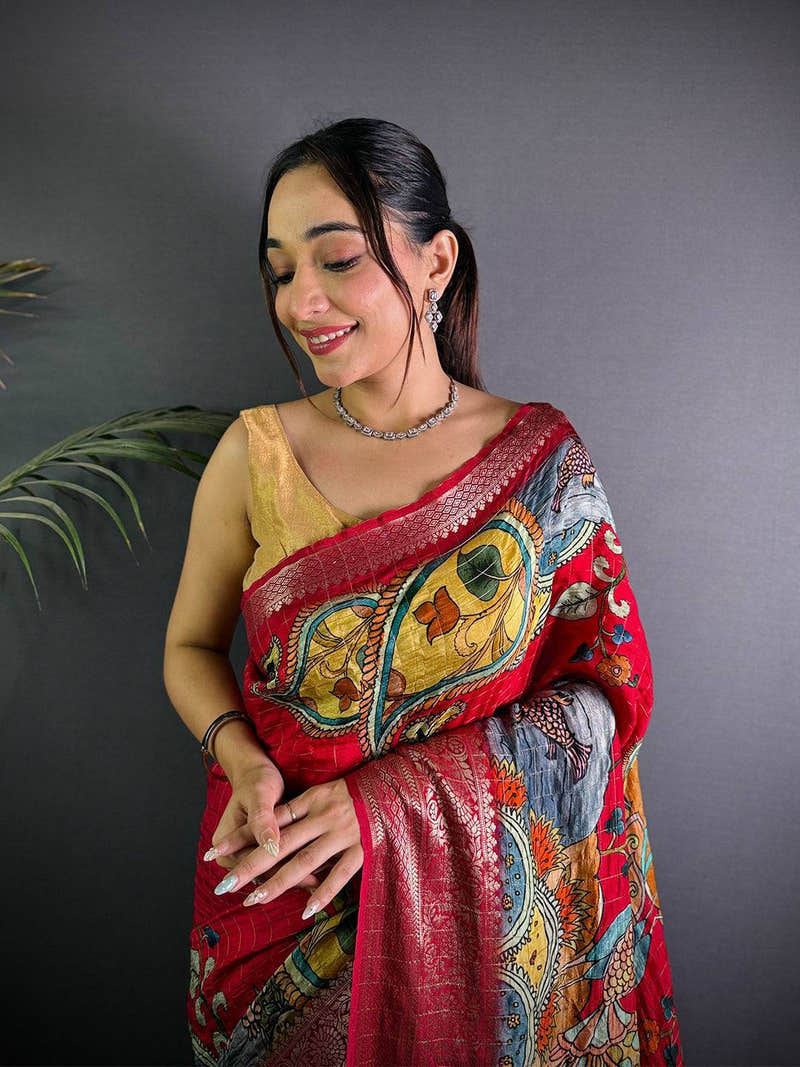 Maroon Pure Viscose Kalamkari Print Saree