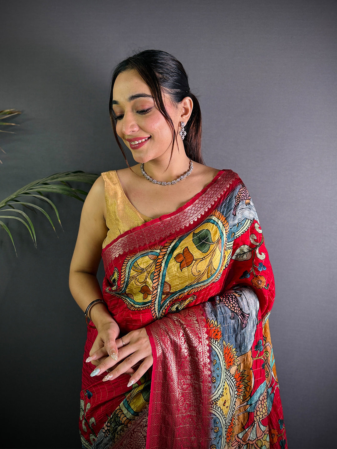Maroon Pure Viscose Kalalmkari Print Saree